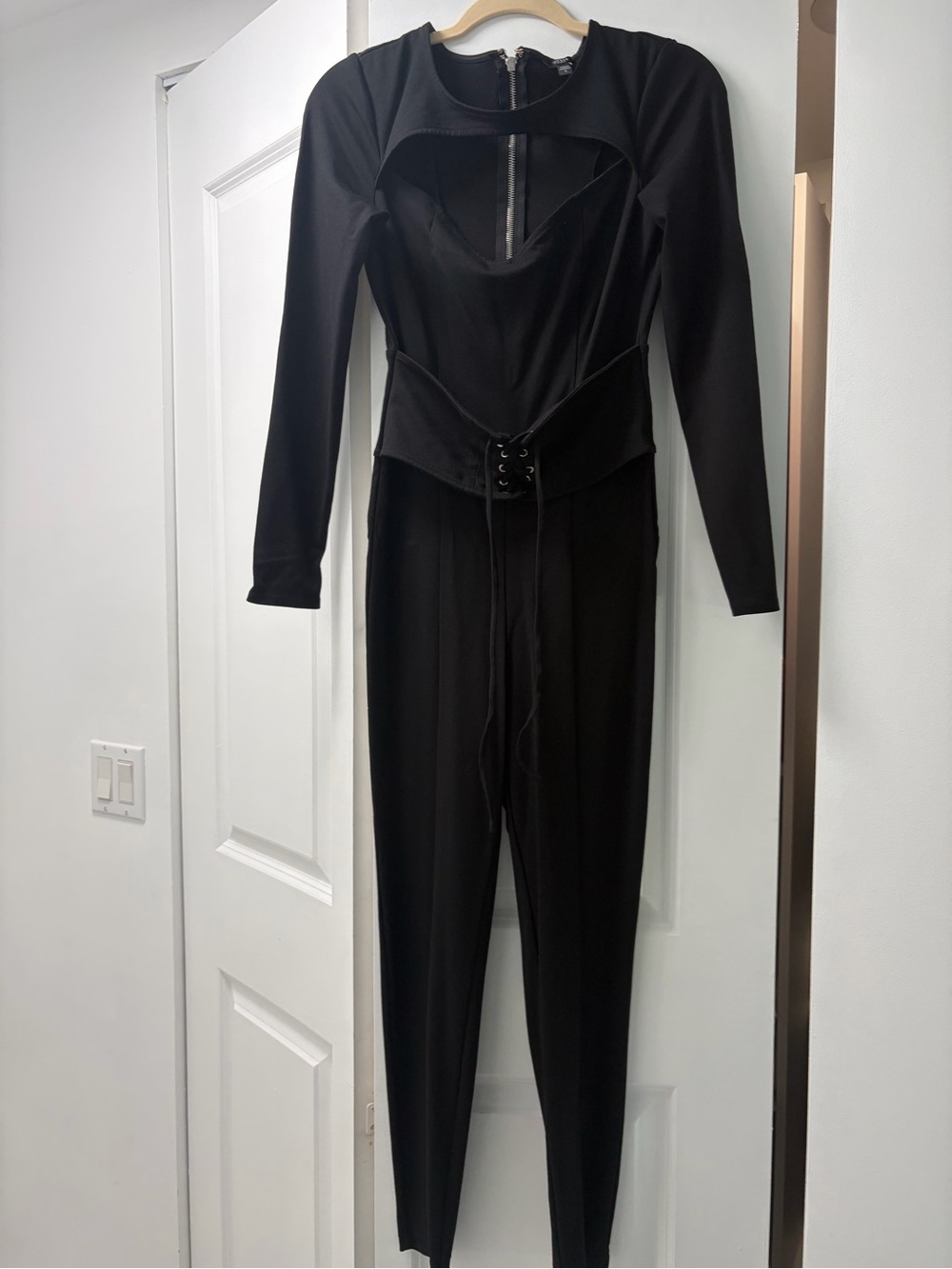 Guess Black Long-Sleeve Cutout Lace-Up Jumpsuit